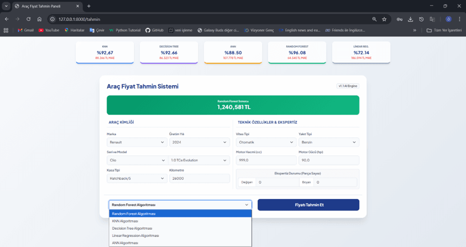 İkinci El Araç Fiyat Tahmin Sistemi